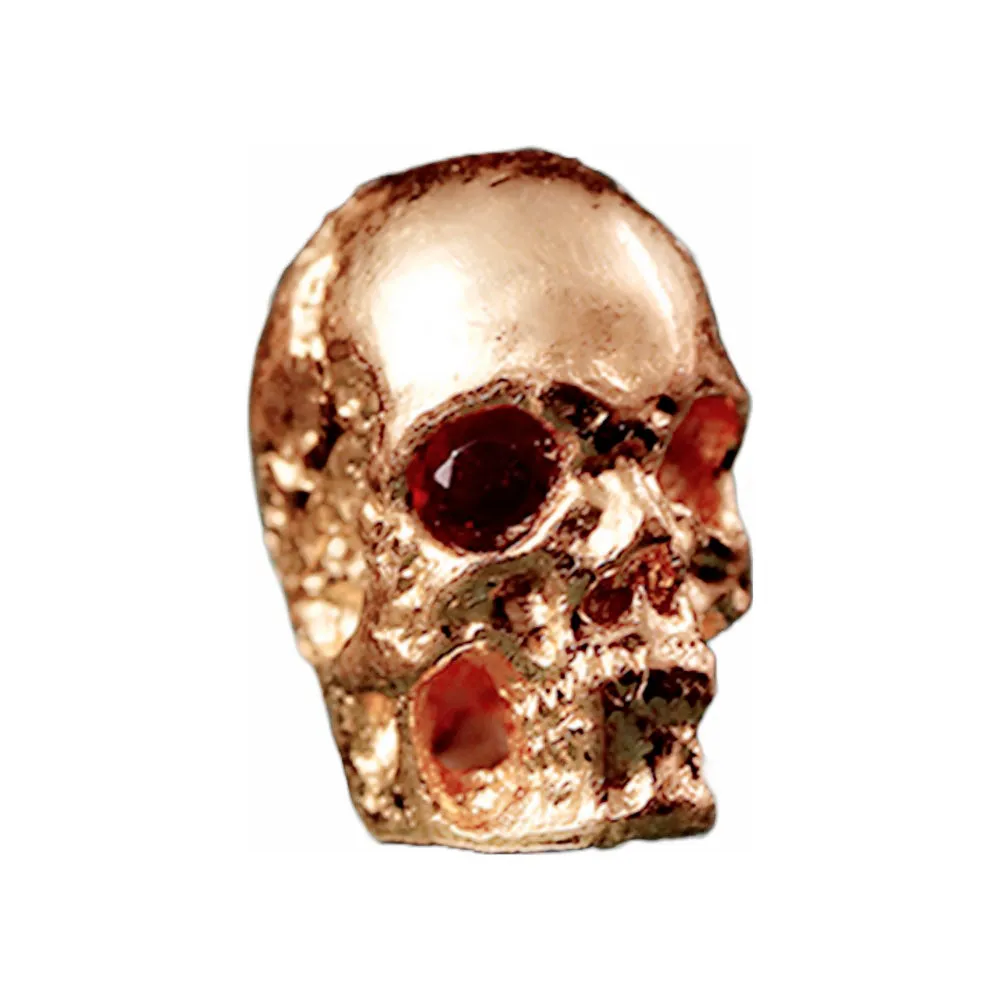 Solid 18k Gold Skull Bead Charm with Ruby Eye