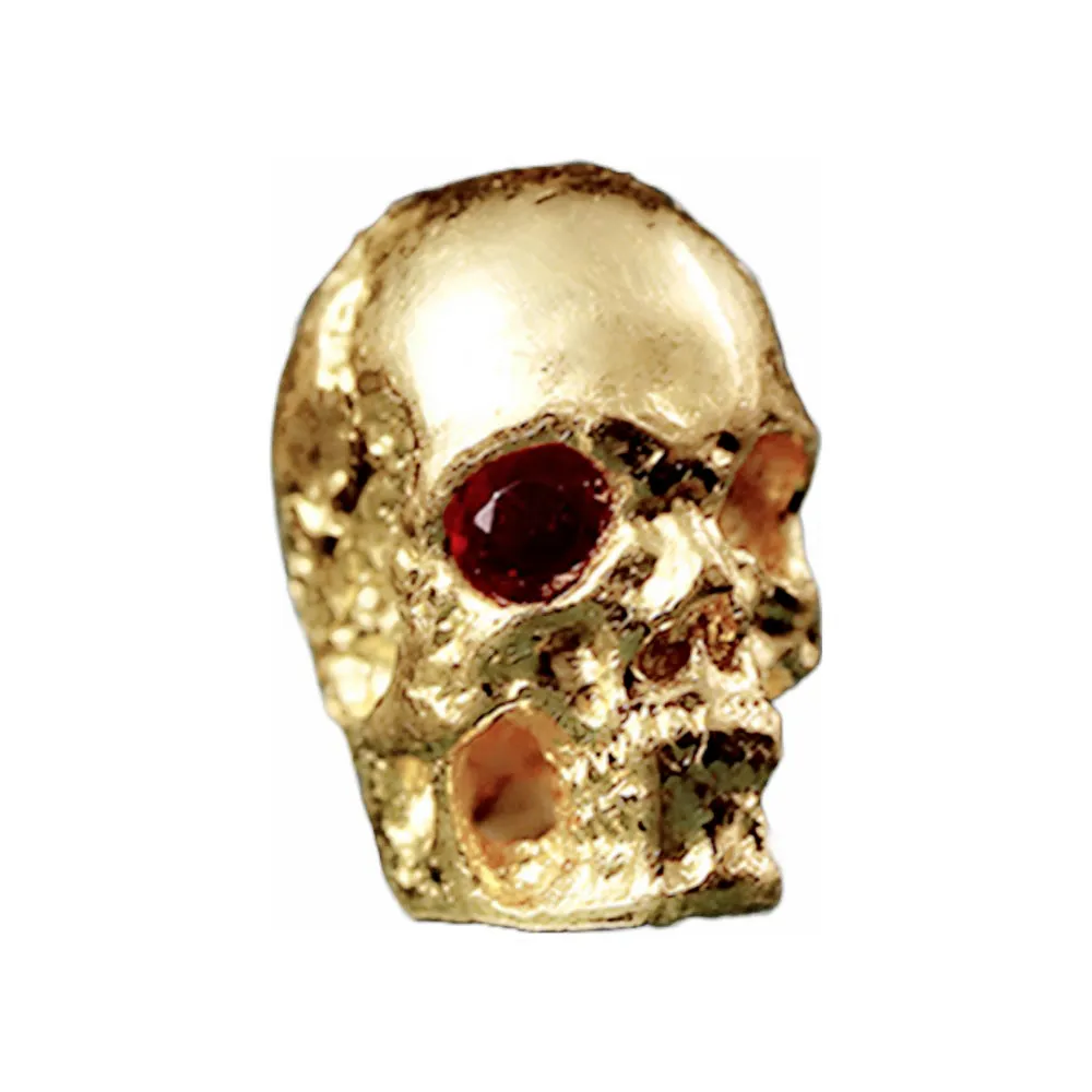 Solid 18k Gold Skull Bead Charm with Ruby Eye