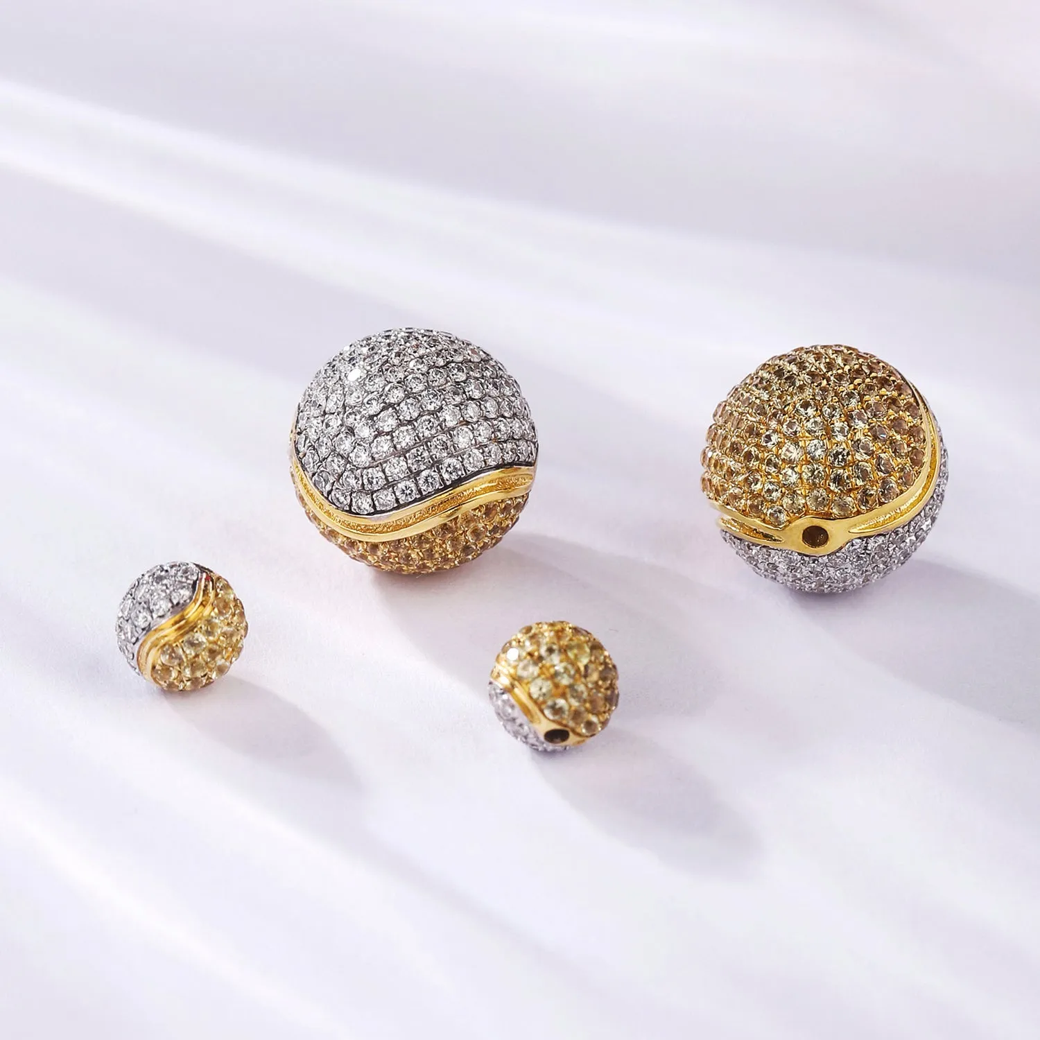Solid 18k Gold Yellow and White Diamond Spacer Bead Ball