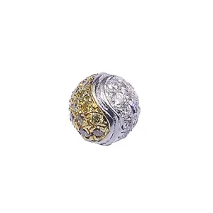 Solid 18k Gold Yellow and White Diamond Spacer Bead Ball