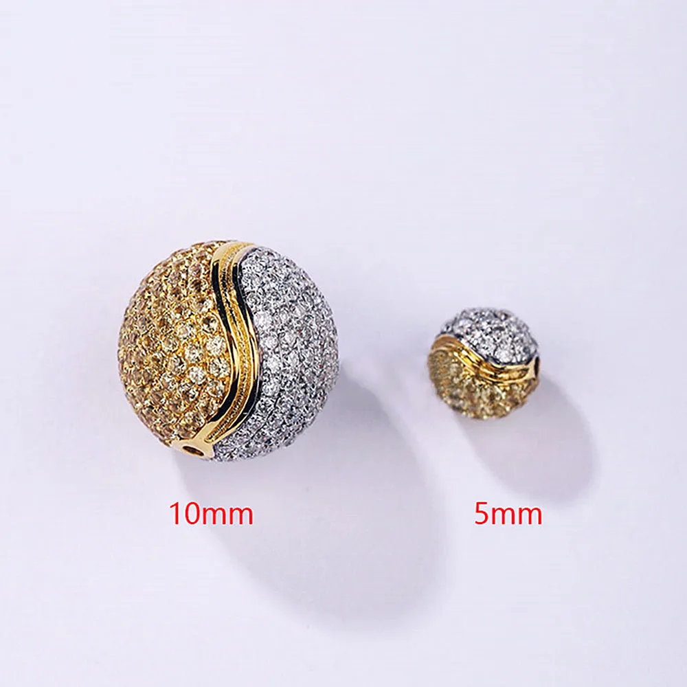 Solid 18k Gold Yellow and White Diamond Spacer Bead Ball