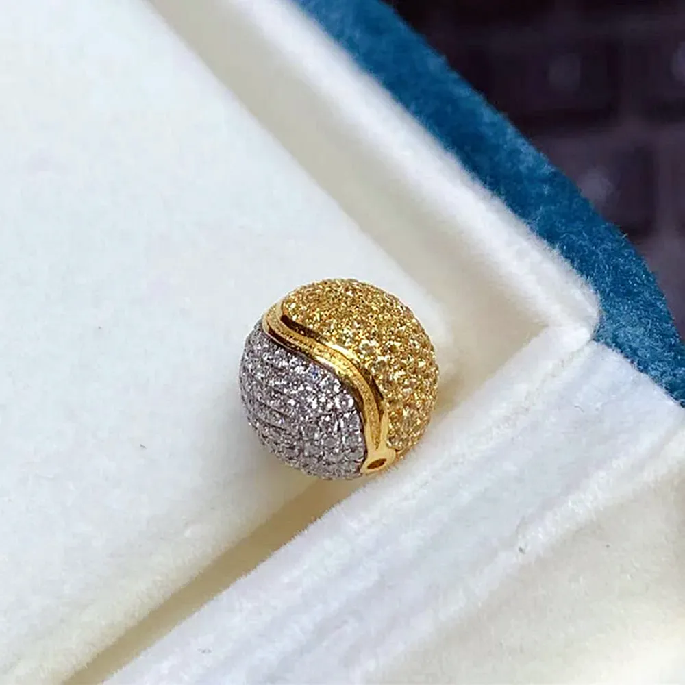 Solid 18k Gold Yellow and White Diamond Spacer Bead Ball
