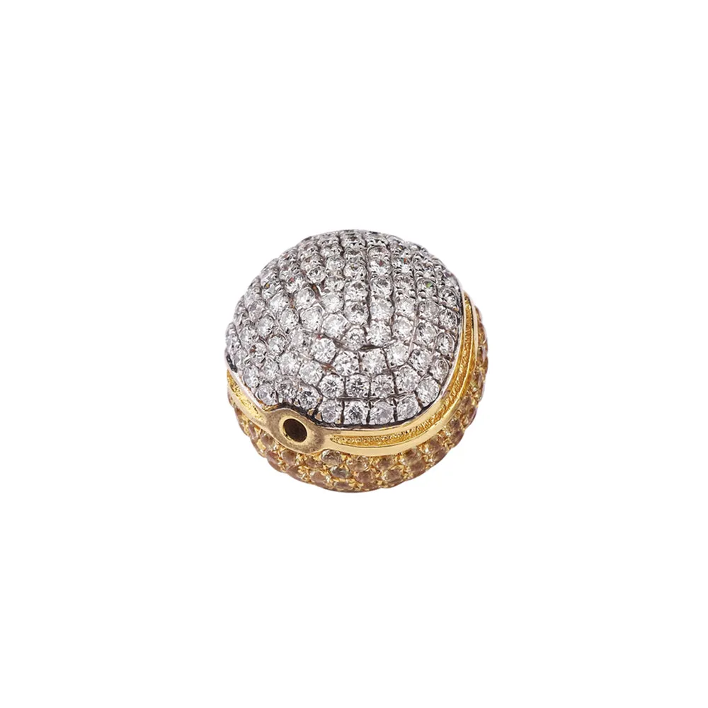 Solid 18k Gold Yellow and White Diamond Spacer Bead Ball