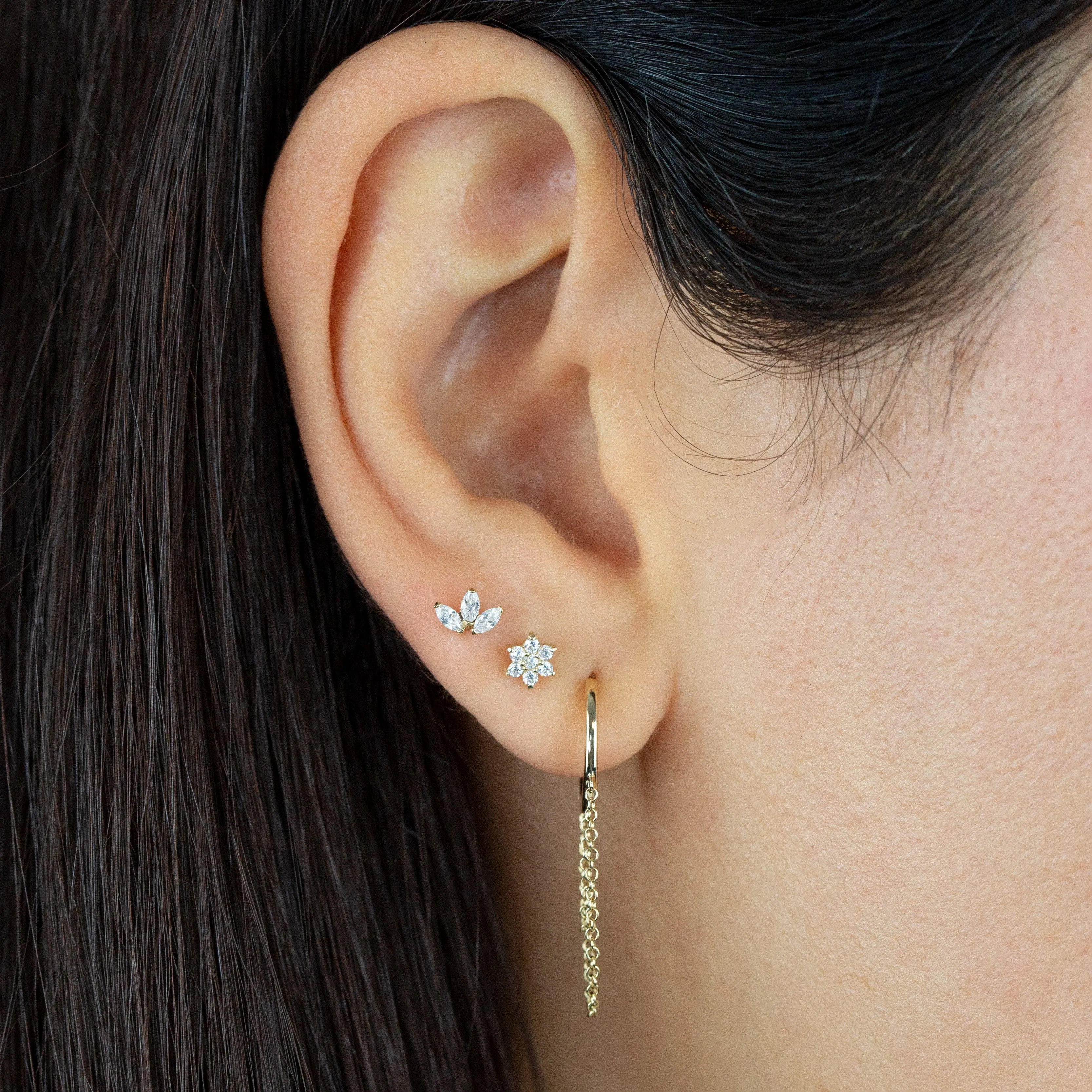 Solid Cartilage Chain Huggie Earring 14K