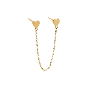 Solid Double Heart Chain Stud Earring 14K