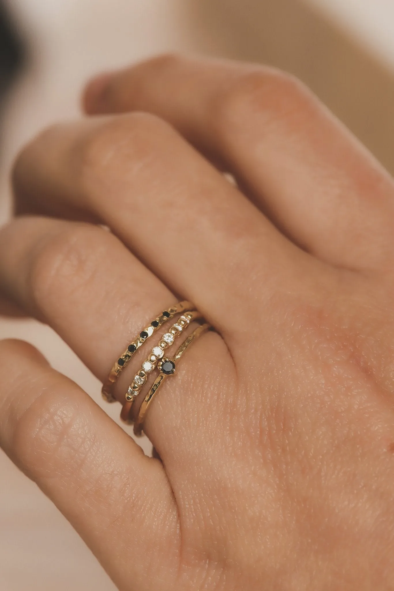 Solid Gold Dainty Black Diamond Ring