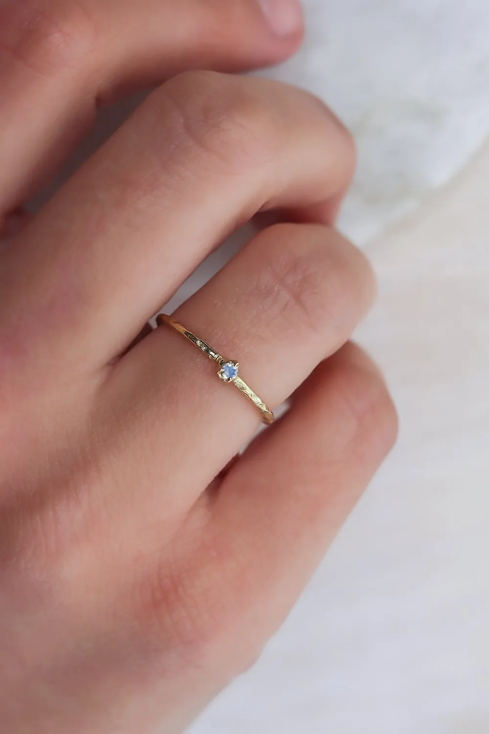 Solid Gold Dainty Moonstone Ring