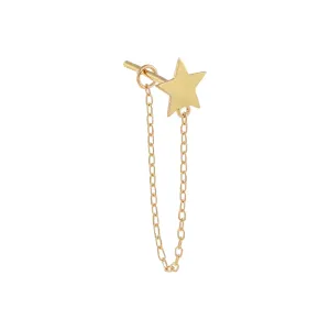 Solid Star Chain Stud Earring 14K