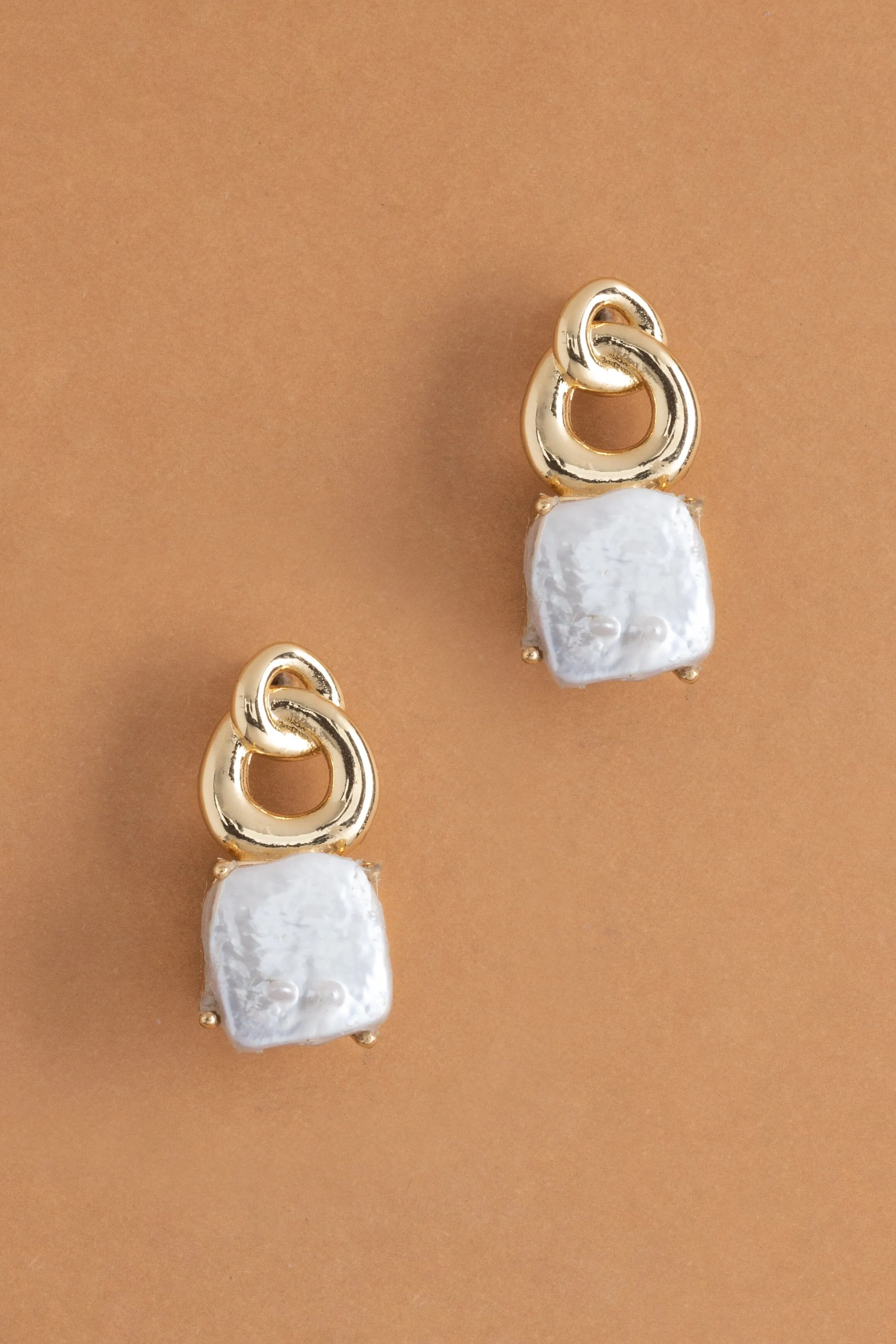 Square White Pearl Drop Earrings
