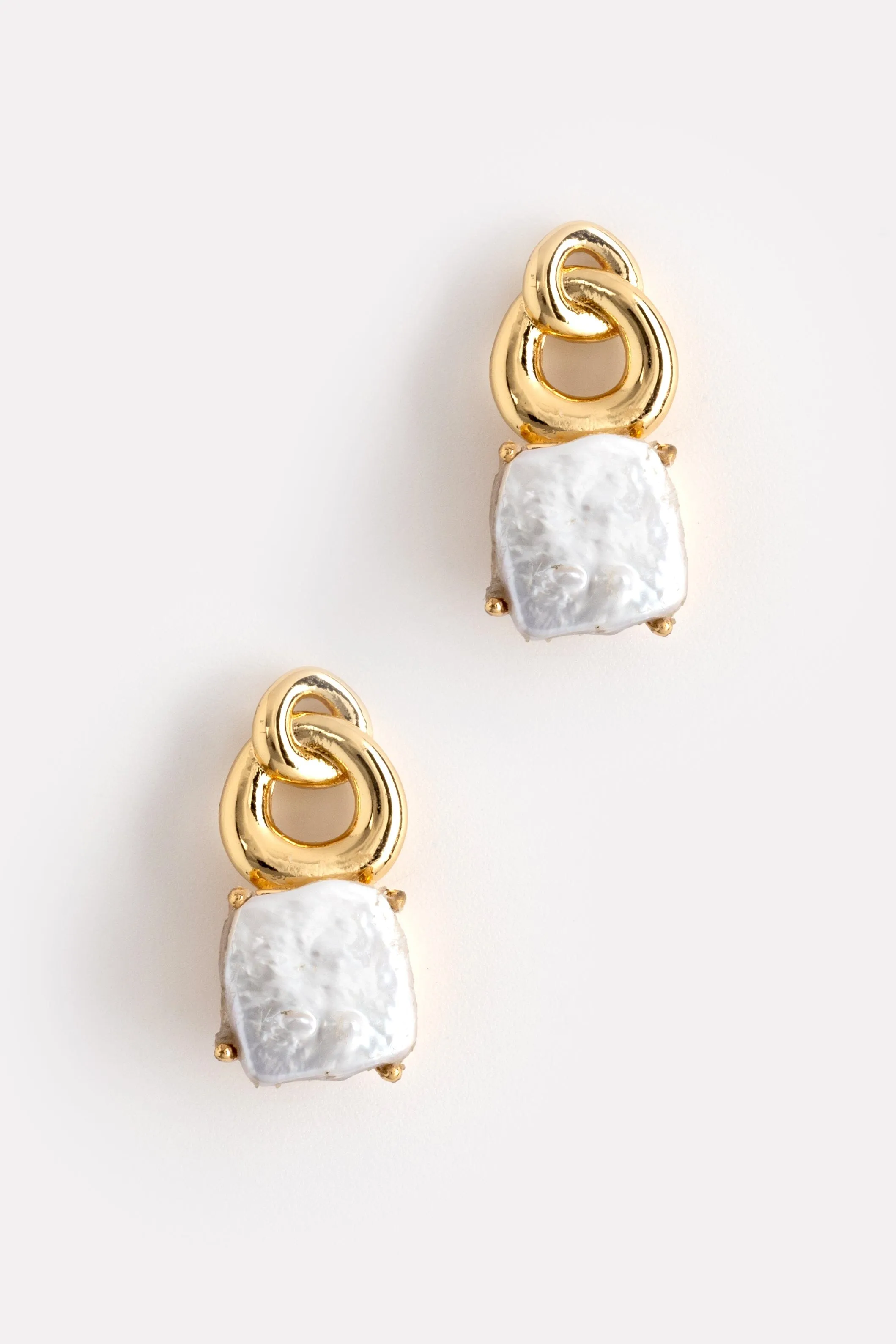 Square White Pearl Drop Earrings