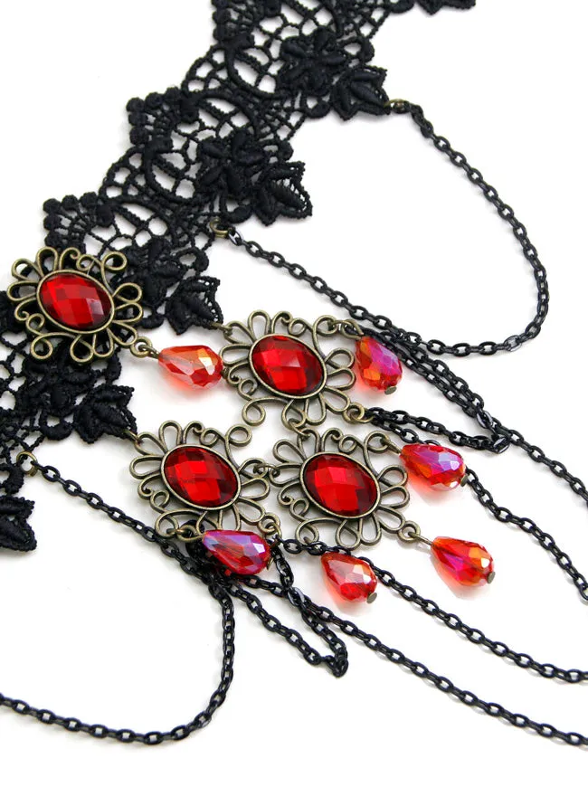 Steampunk Accessories Costume Cosplay Lace Choker Beads Chain Decorative Necklace