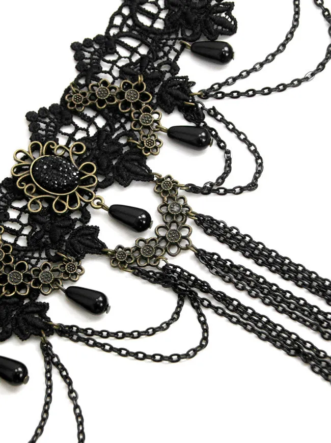Steampunk Accessories Costume Cosplay Lace Choker Beads Chain Decorative Necklace