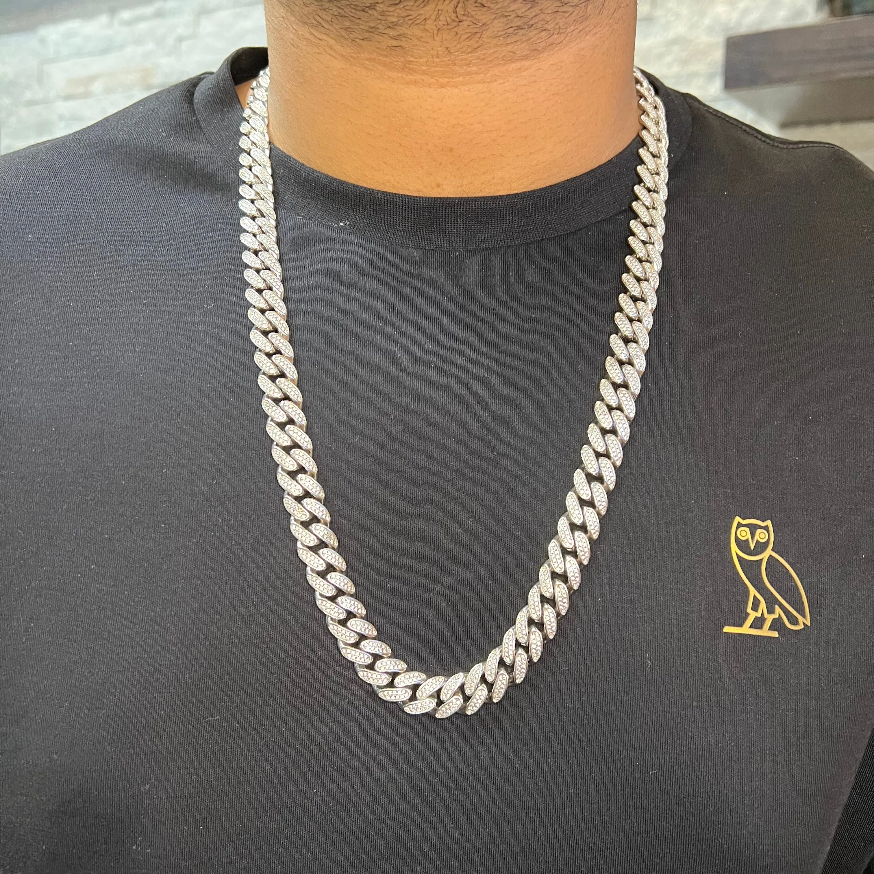 Sterling Silver (12mm) Miami Cuban CZ Chain (20" - 26")