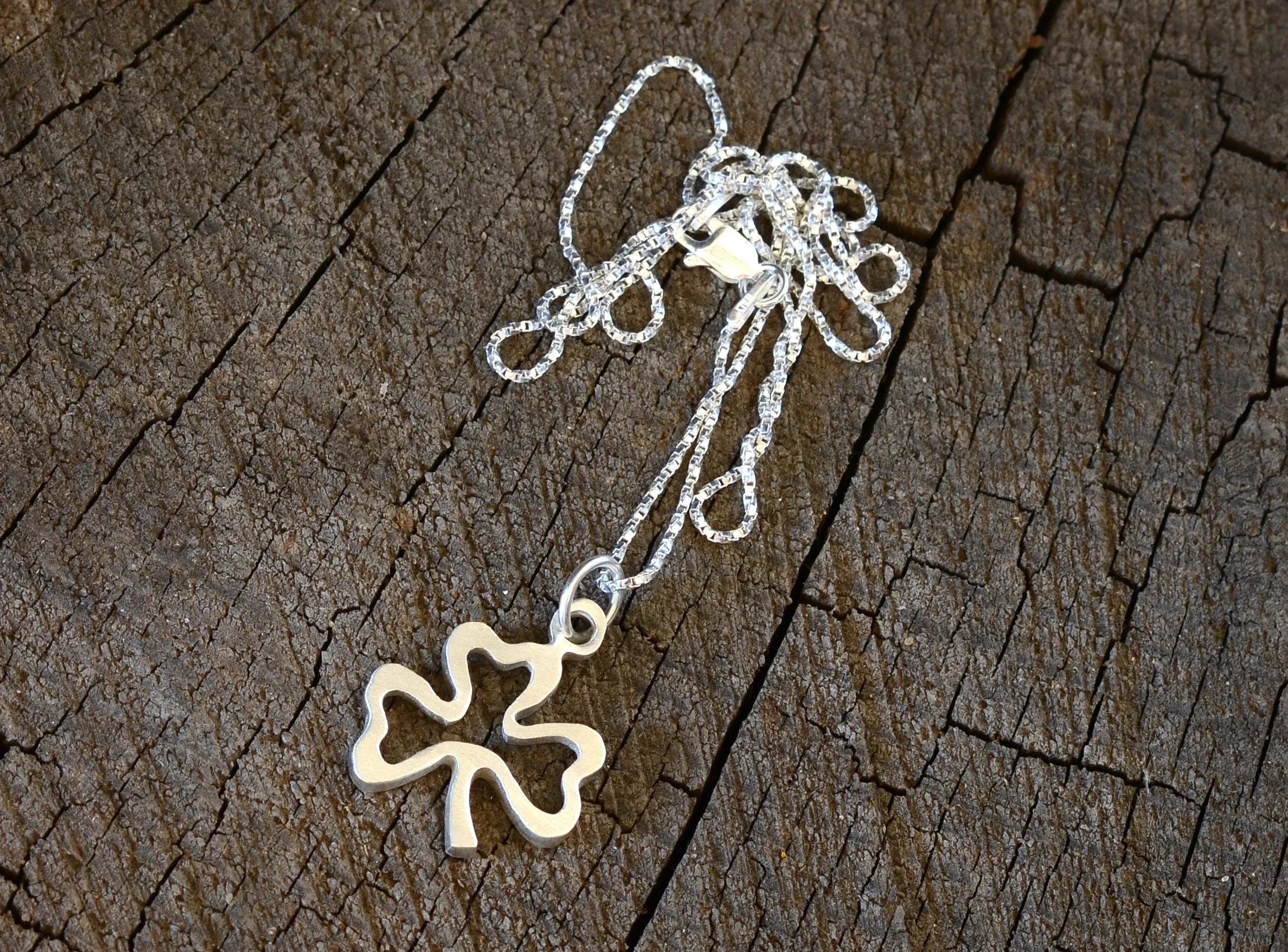Sterling Silver Clover Necklace with a 3 Leaf Traditional Shamrock Design