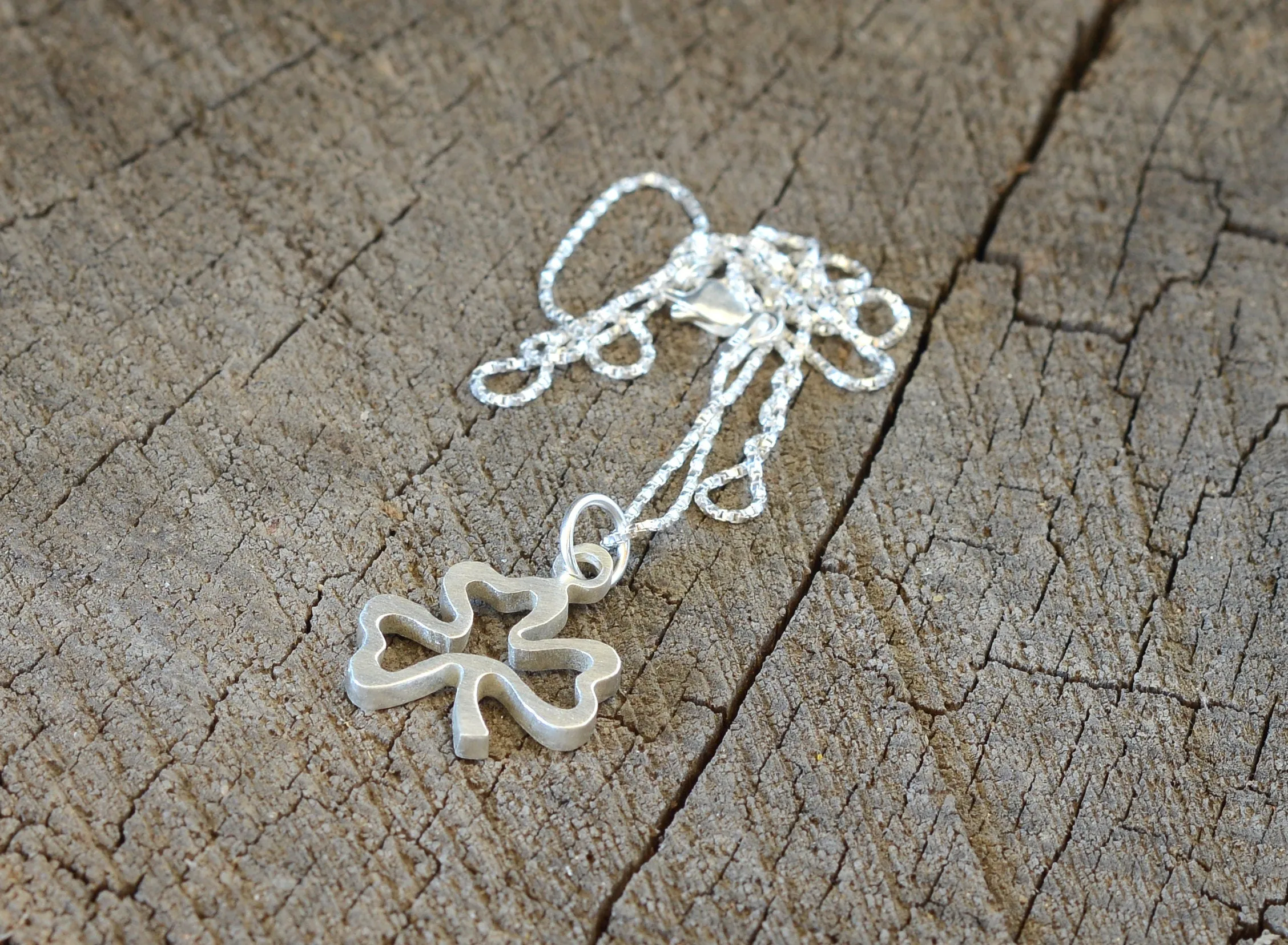 Sterling Silver Clover Necklace with a 3 Leaf Traditional Shamrock Design
