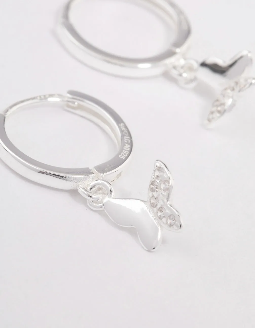 Sterling Silver Diamante Butterfly Huggie Earrings