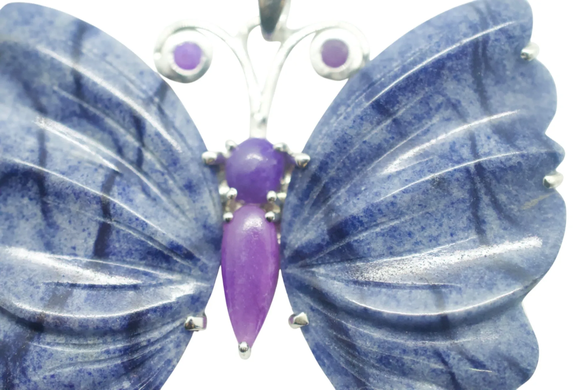 Sugilite Purple Butterfly & Dumortierite Sterling Silver Necklace