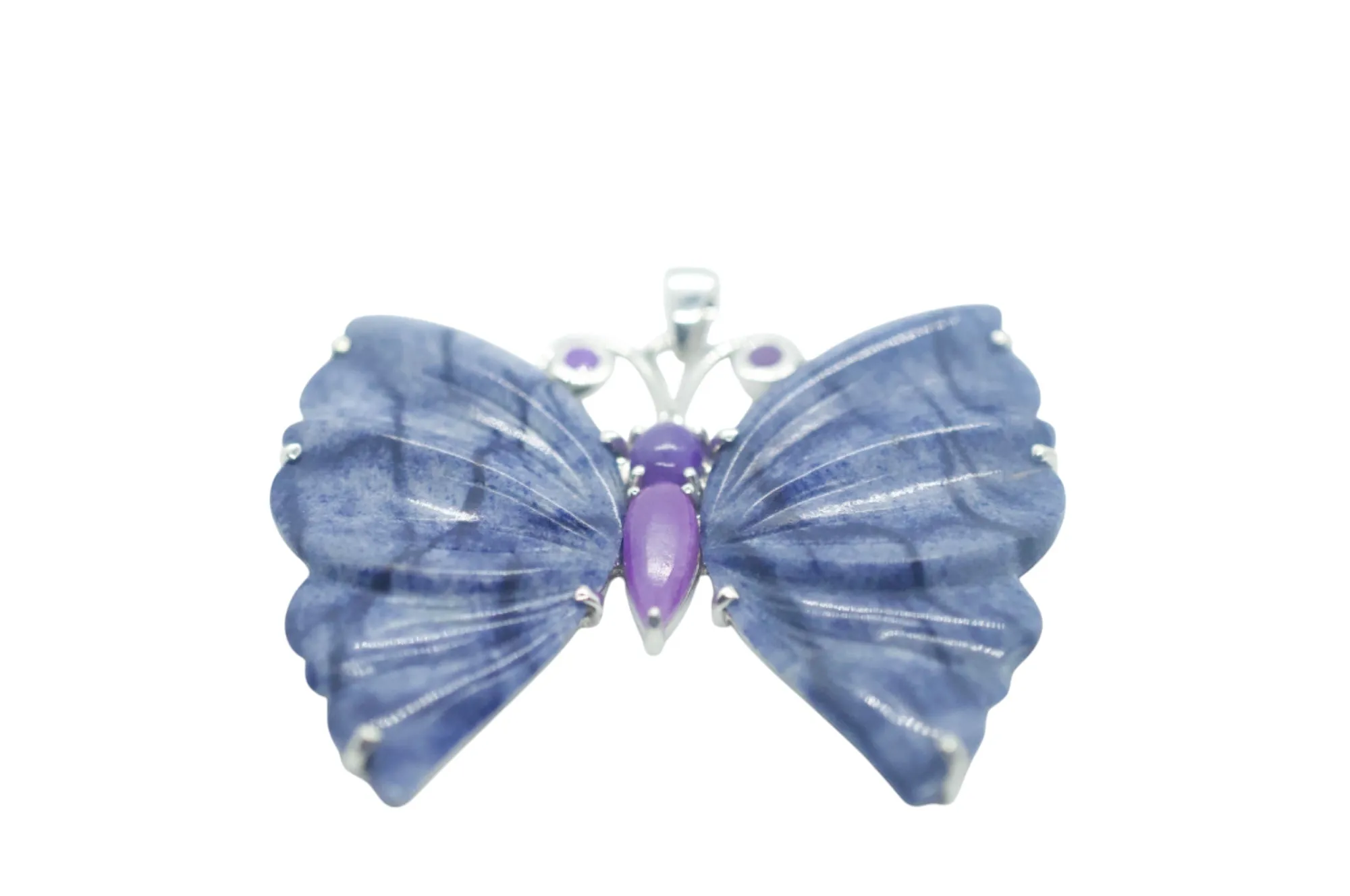 Sugilite Purple Butterfly & Dumortierite Sterling Silver Necklace