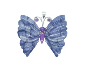 Sugilite Purple Butterfly & Dumortierite Sterling Silver Necklace