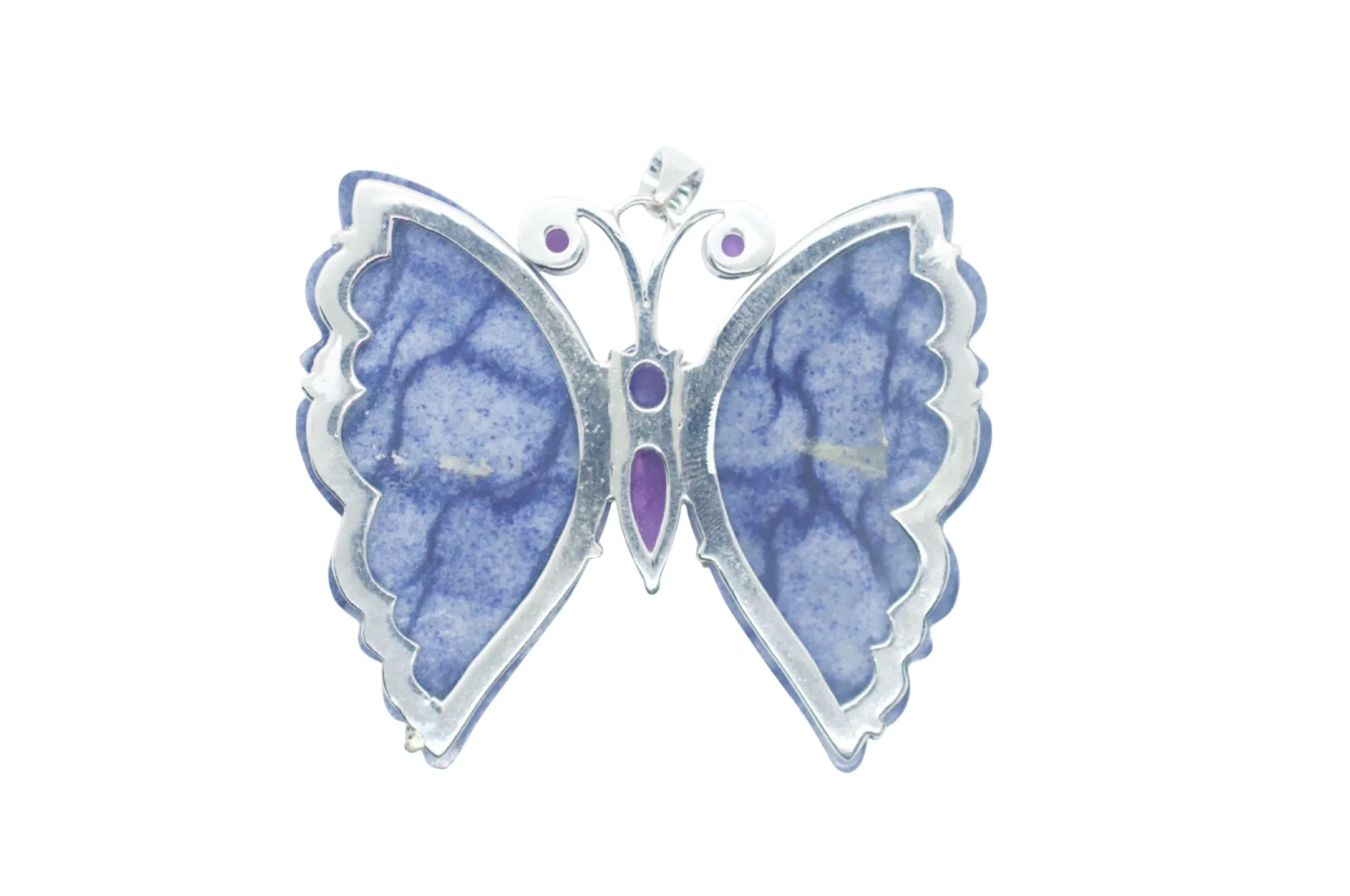 Sugilite Purple Butterfly & Dumortierite Sterling Silver Necklace