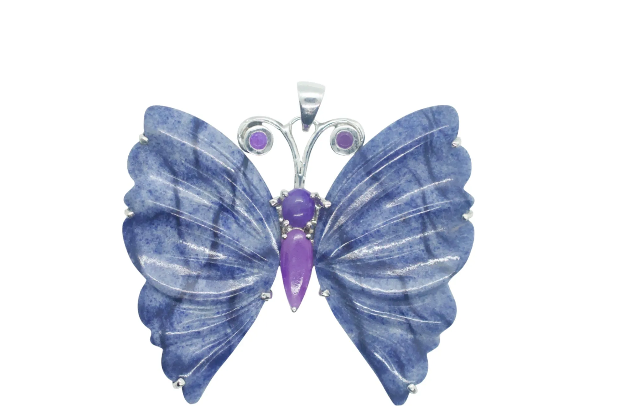 Sugilite Purple Butterfly & Dumortierite Sterling Silver Necklace