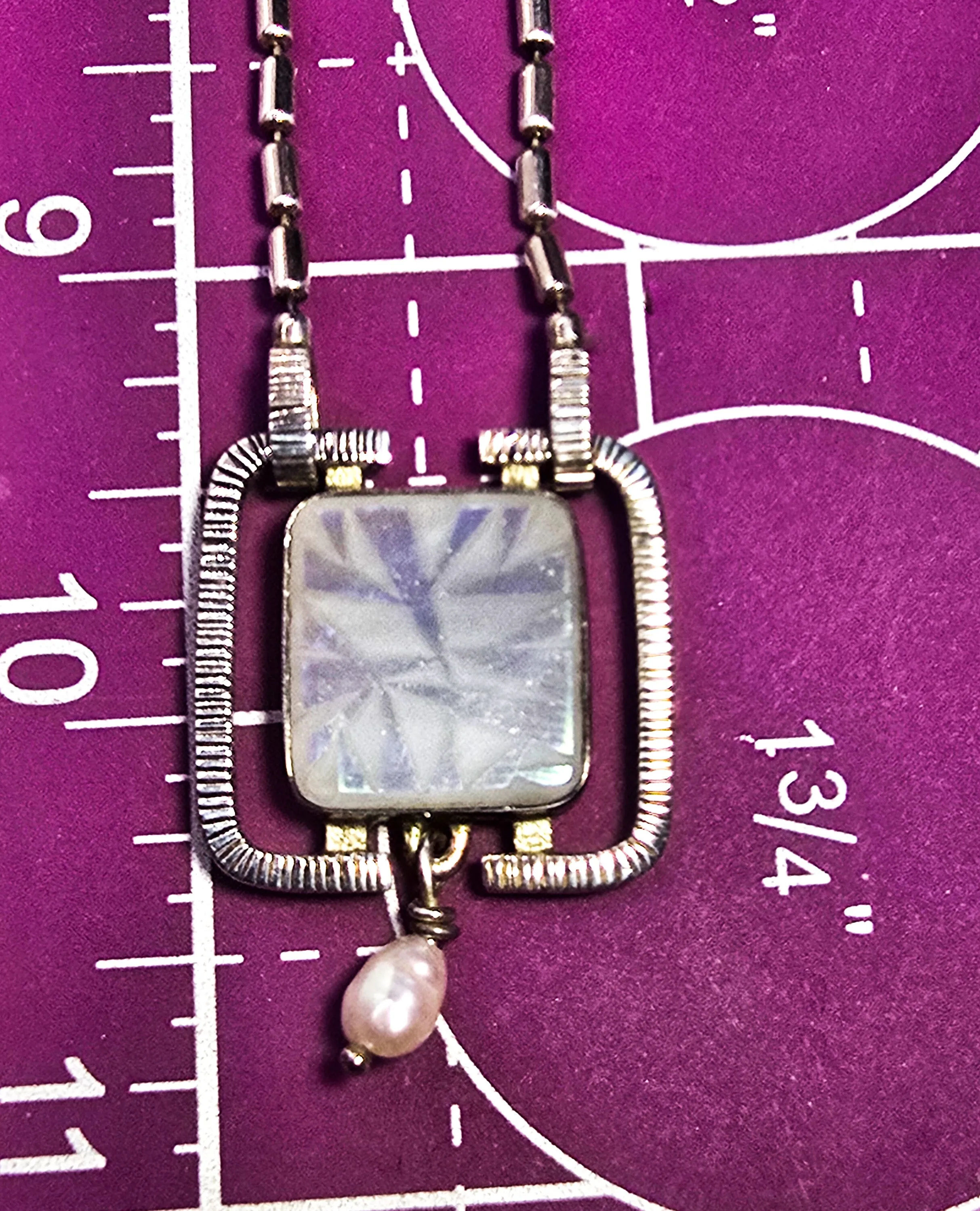 Suzanne Williams custom artisan abstract holographic sterling silver pearl necklace signed