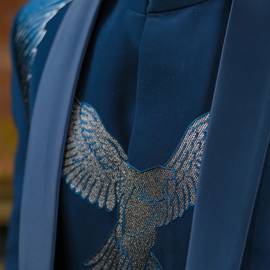Teal Blue Zari Embroidery 3 Piece Jodhpuri Outfit