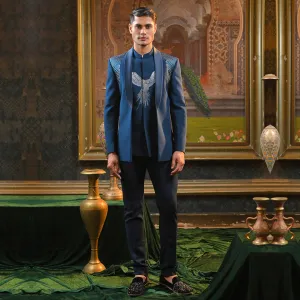 Teal Blue Zari Embroidery 3 Piece Jodhpuri Outfit