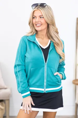Teal Retro Stripe Full Zip Sweatshirt