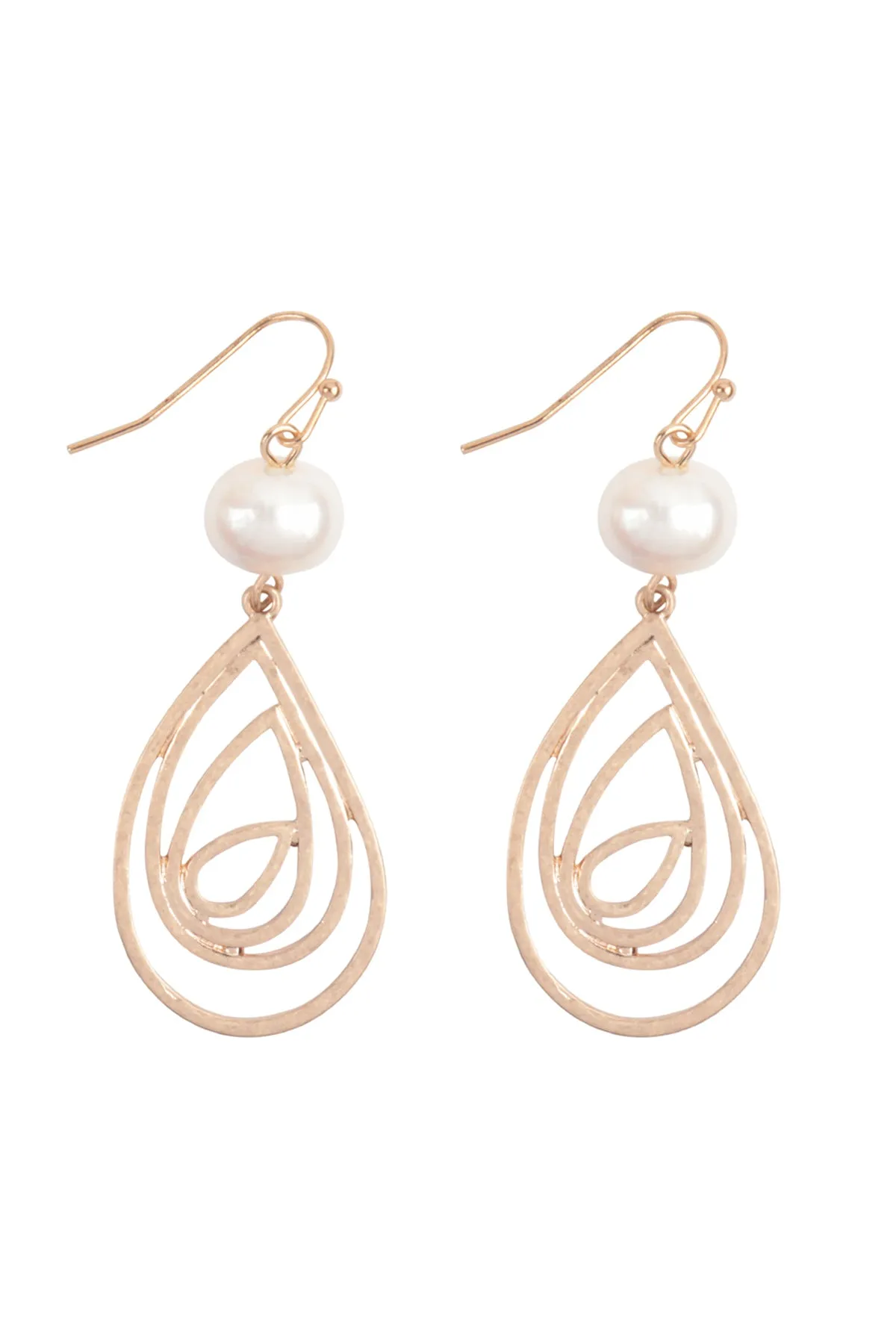 TEARDROP SWIRL WITH PEARL FISH HOOK EARRINGS