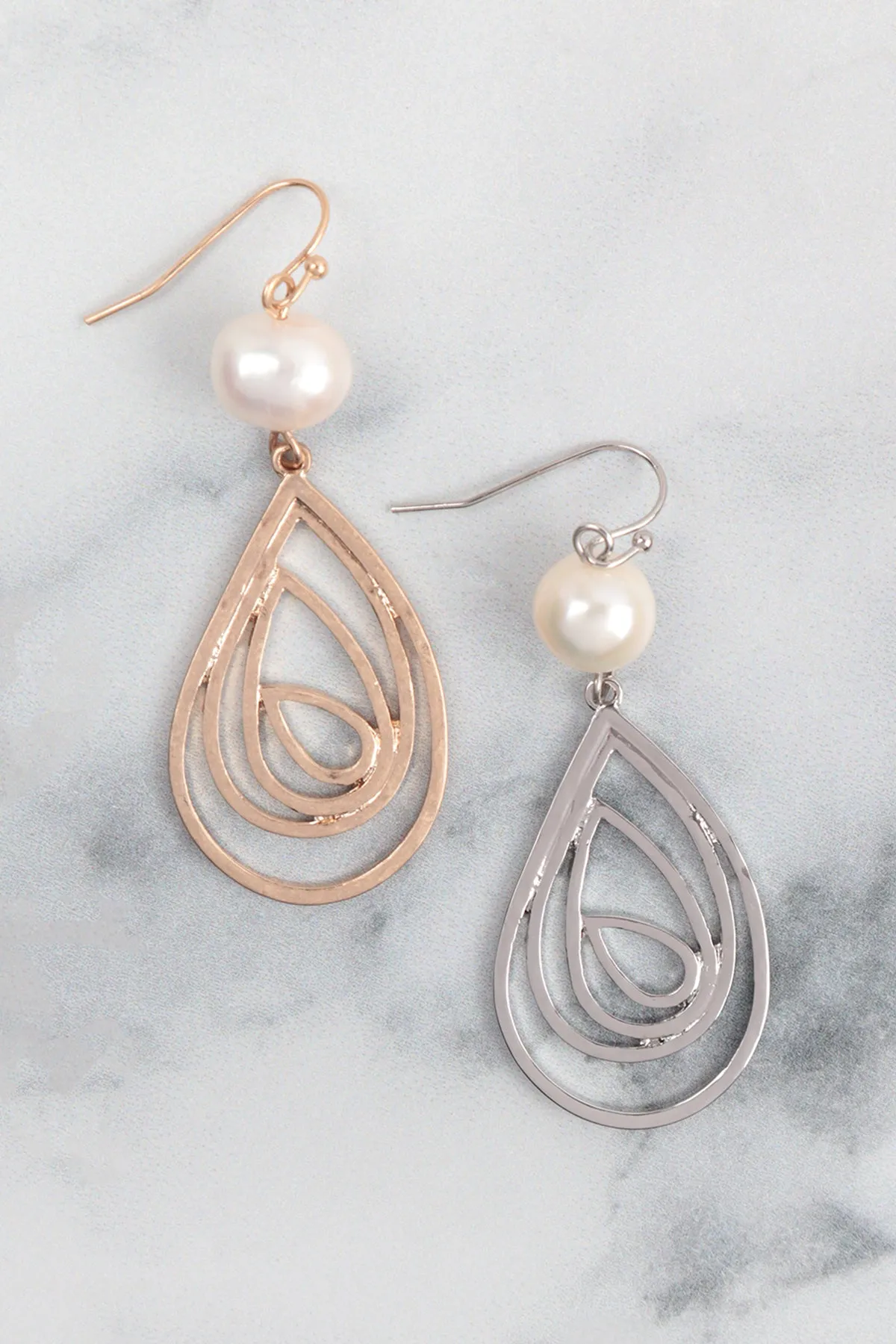 TEARDROP SWIRL WITH PEARL FISH HOOK EARRINGS