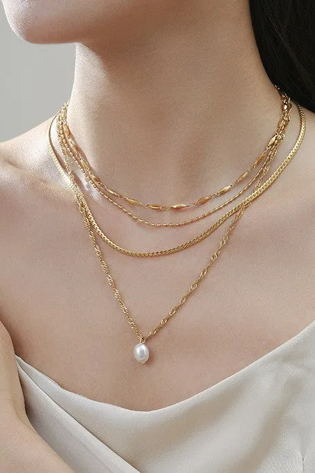 The Freya 18K Gold Plated Multi Layer Pearl Detail Necklace