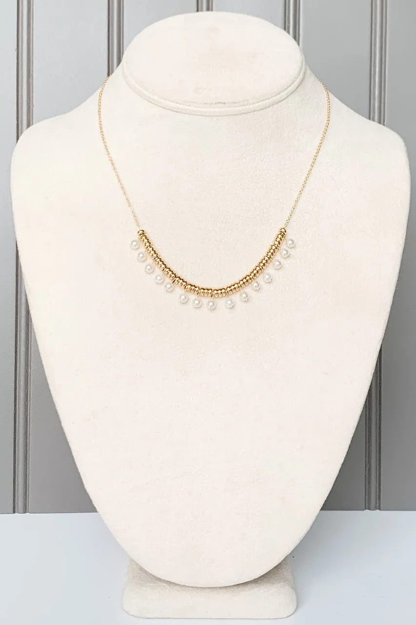 The Katrina Pearl   Gold Bead Necklace
