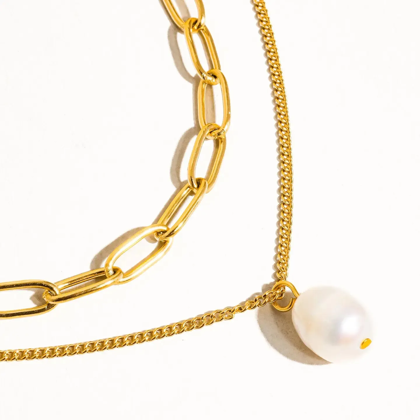 The Percy 18k Gold Plated Layered Chain   Pearl Necklace