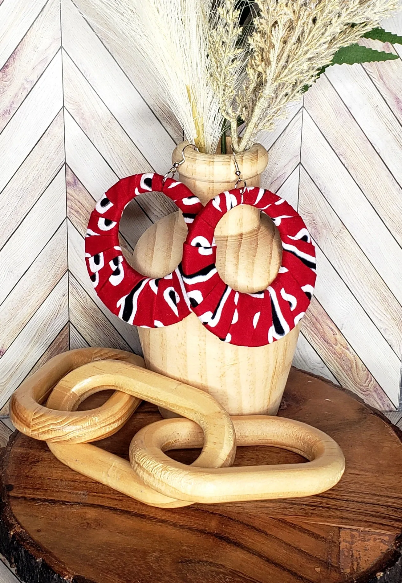 The "Nyekundu" Red, Black, and White Hoop Earrings
