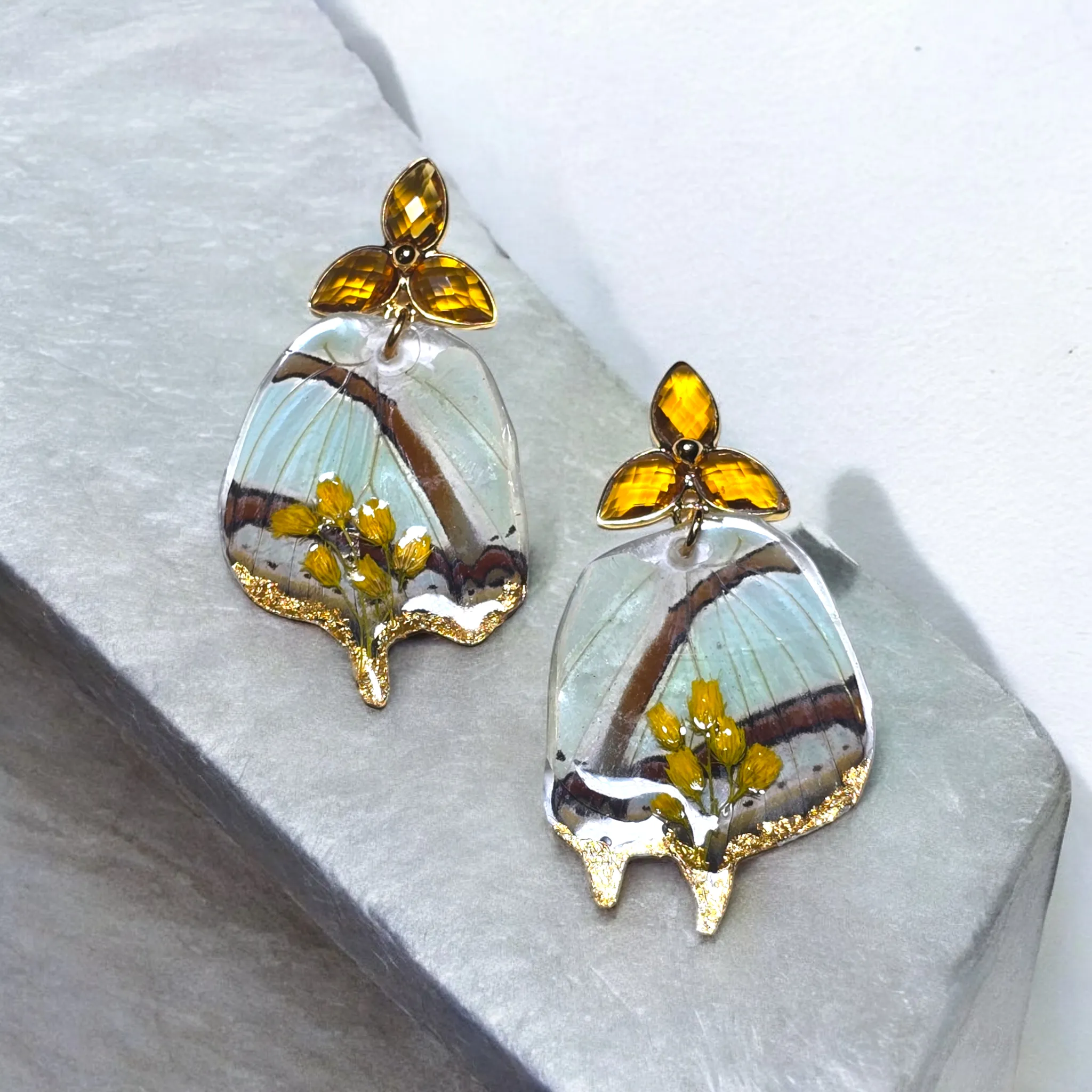 The Real Butterfly Citrine Flower Post Earrings