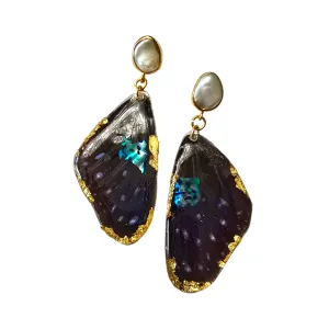 The Real Peacock Butterfly Pearl Gold Filled Post Earrings