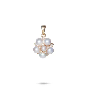 Tiny Bubbles Freshwater White Pearl Pendant in Gold with Diamonds