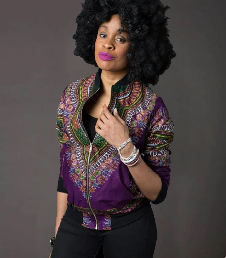 Traditional African Ankara Wax Print Colorful Zip Up Bomber Jacket