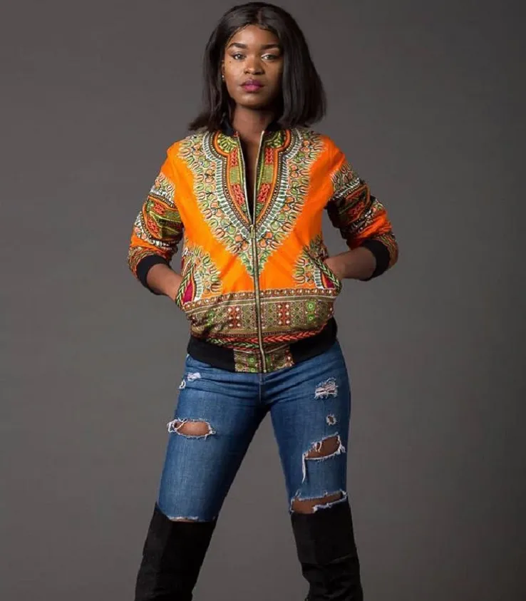 Traditional African Ankara Wax Print Colorful Zip Up Bomber Jacket