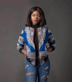 Traditional African Ankara Wax Print Colorful Zip Up Bomber Jacket