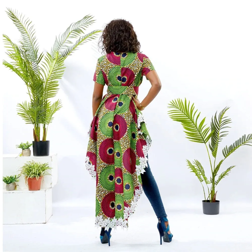 Traditional African Kitenge Dashiki Print Design Fishtail Hi-Lo Hem T-Shirt