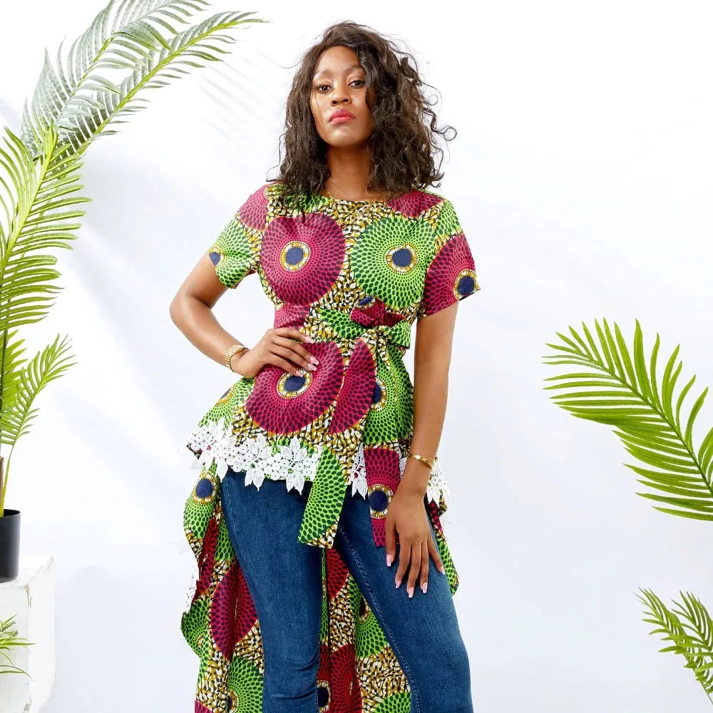 Traditional African Kitenge Dashiki Print Design Fishtail Hi-Lo Hem T-Shirt