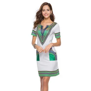 Traditional African Kitenge Dashiki Print Dress Design Fitted Above Knee