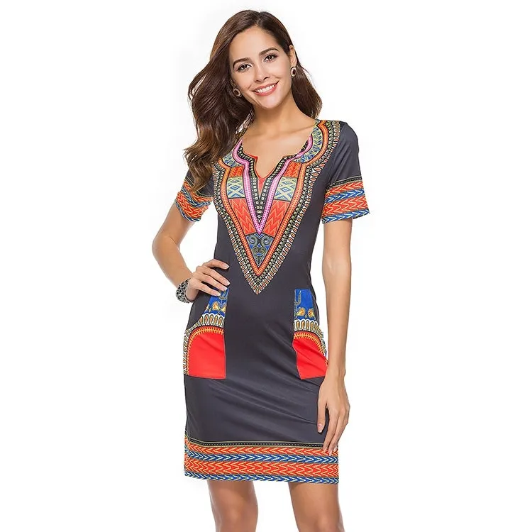 Traditional African Kitenge Dashiki Print Dress Design Fitted Above Knee