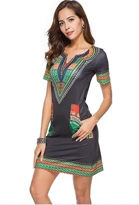 Traditional African Kitenge Dashiki Print Dress Design Fitted Above Knee