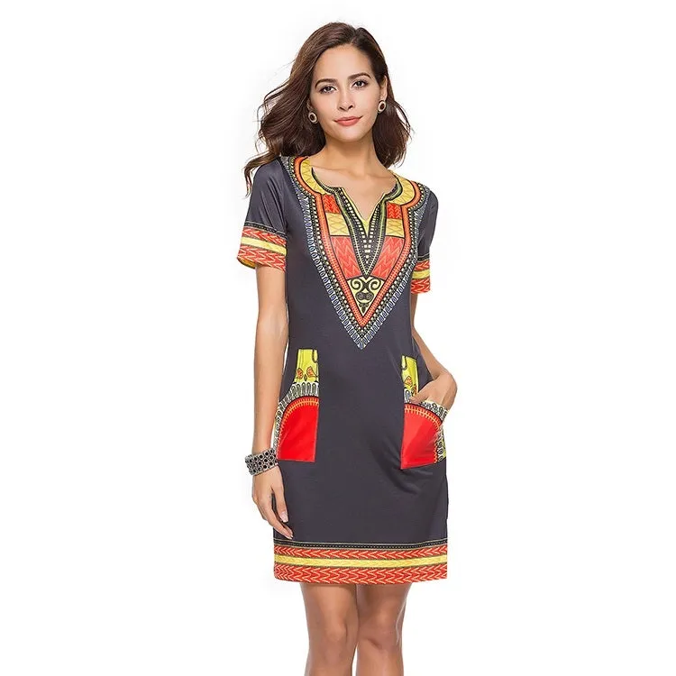 Traditional African Kitenge Dashiki Print Dress Design Fitted Above Knee