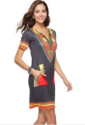 Traditional African Kitenge Dashiki Print Dress Design Fitted Above Knee