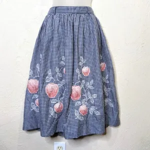 True Vintage 1950s Blue Gingham Circle Skirt Womens XS Mid Century Cottagecore