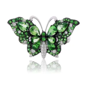 Tsavorite Garnet Winged Butterfly & Diamond Ring